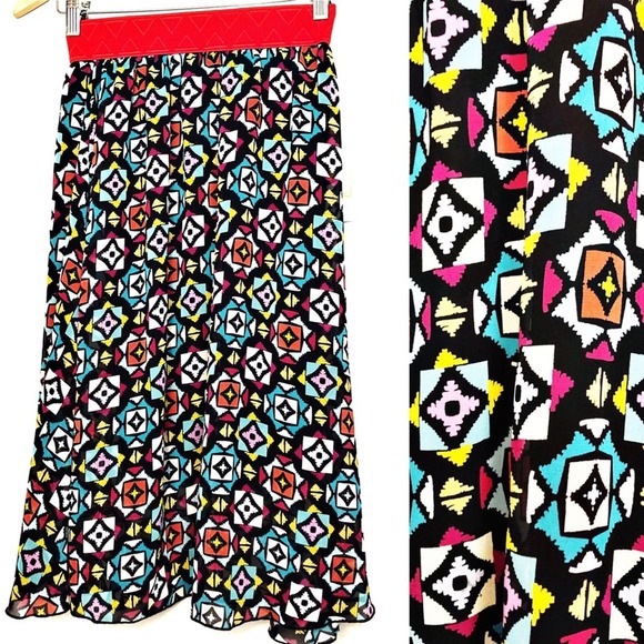 LuLaRoe Lola Colorful Geometric Boho Print Midi Skirt Size XXS NWT - Picture 1 of 7